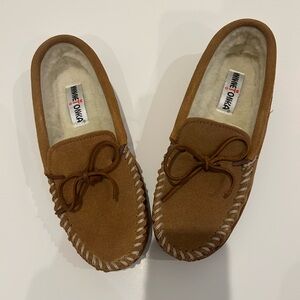 Minnetonka lined loafer with rubber soles.
